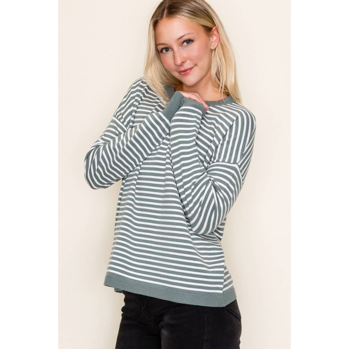 Striped Sweater in Dusty Jade
