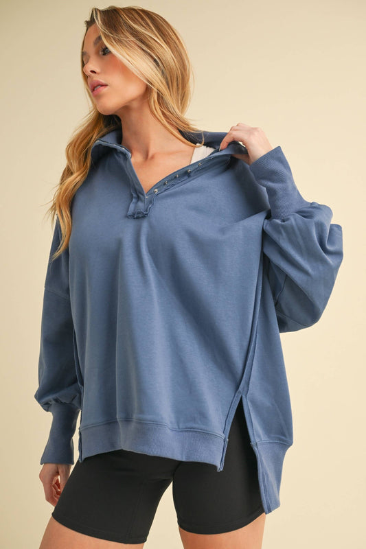 Tamika Henley Sweatshirt in Blue