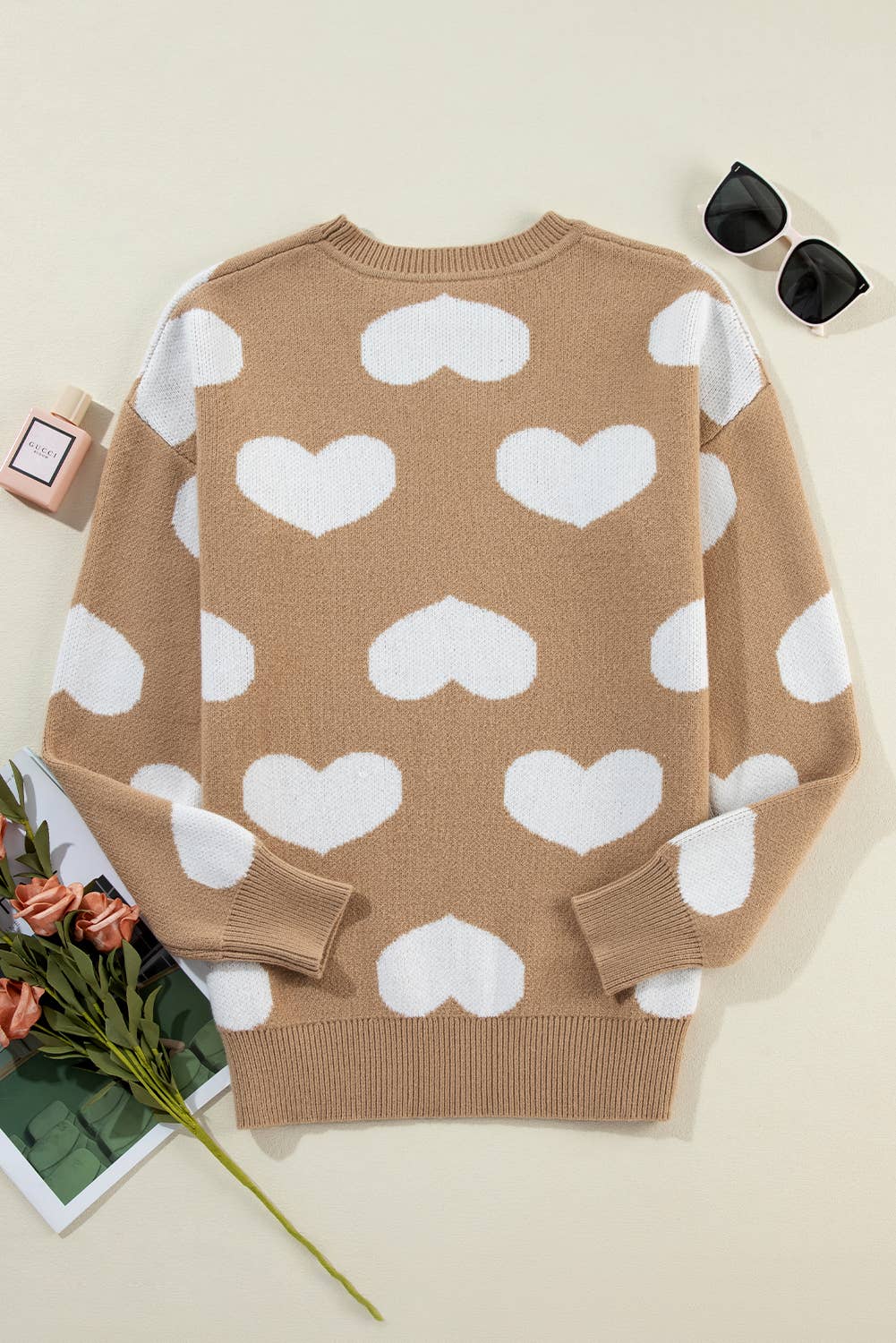 Heart Pattern Valentine's Sweater in Taupe