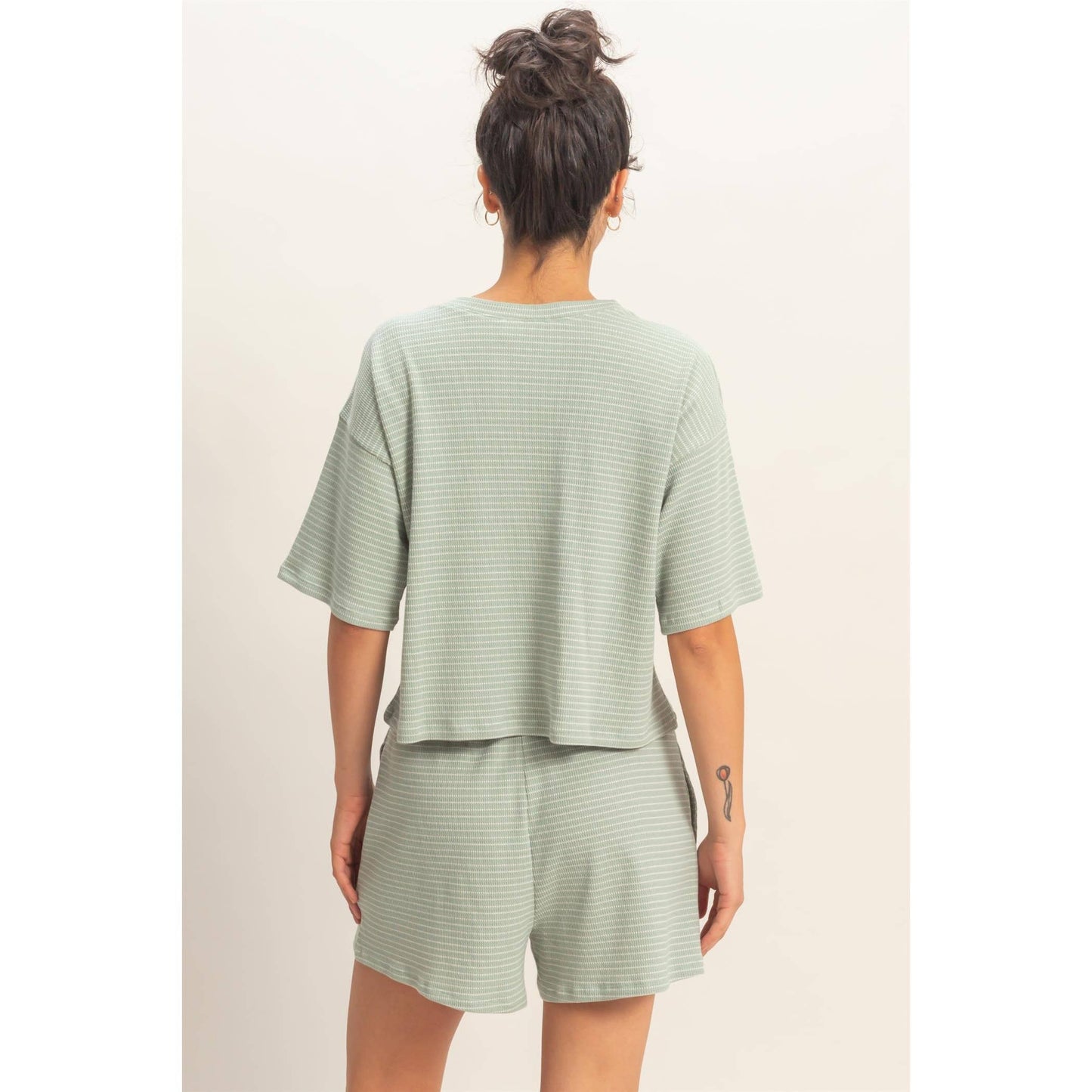 Striped Shorts Set in Sage Green