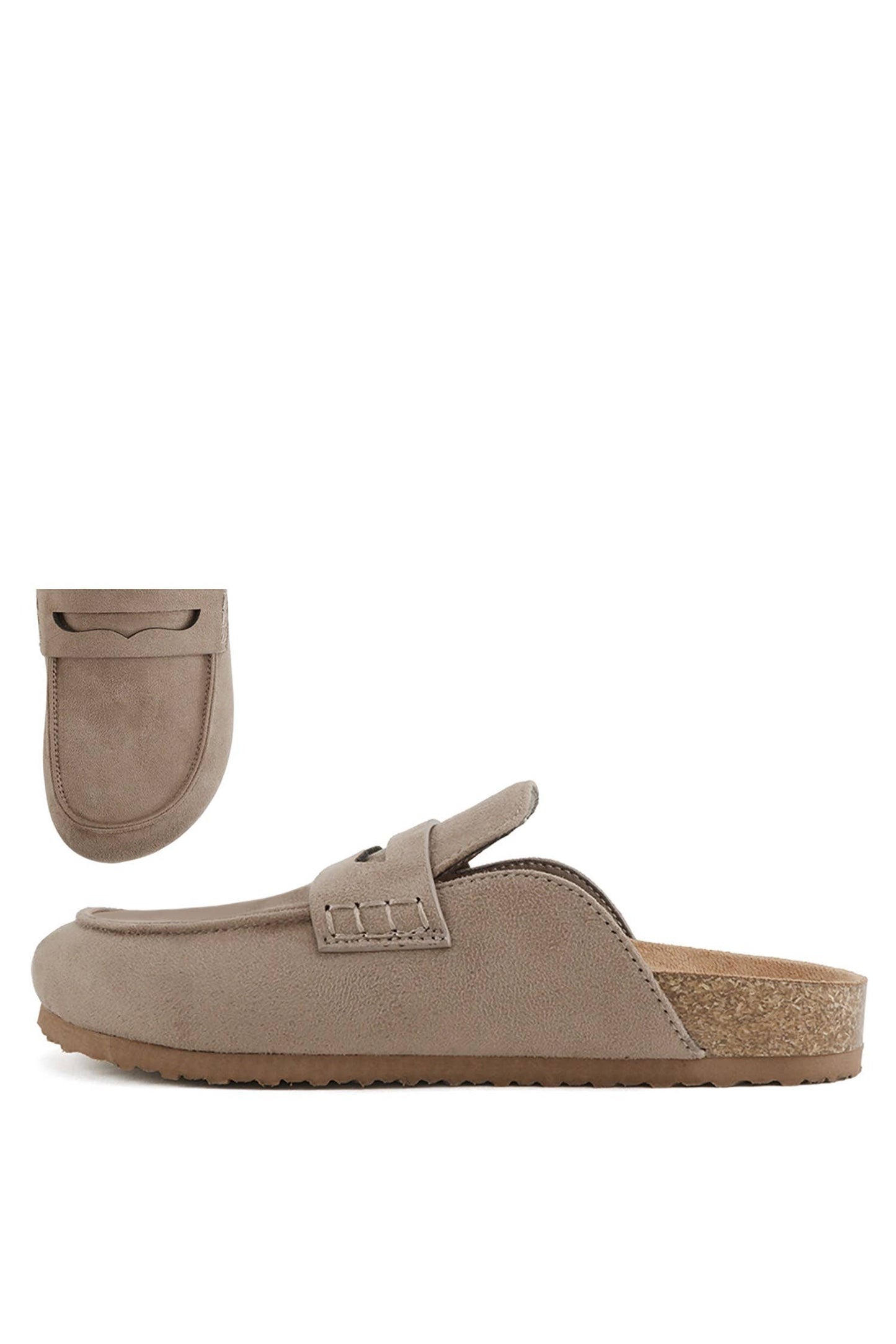 Penny Loafer Mules in Taupe