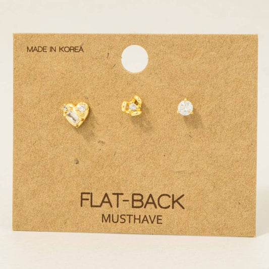3-Piece Mixed Heart Flat Back Studs in Gold