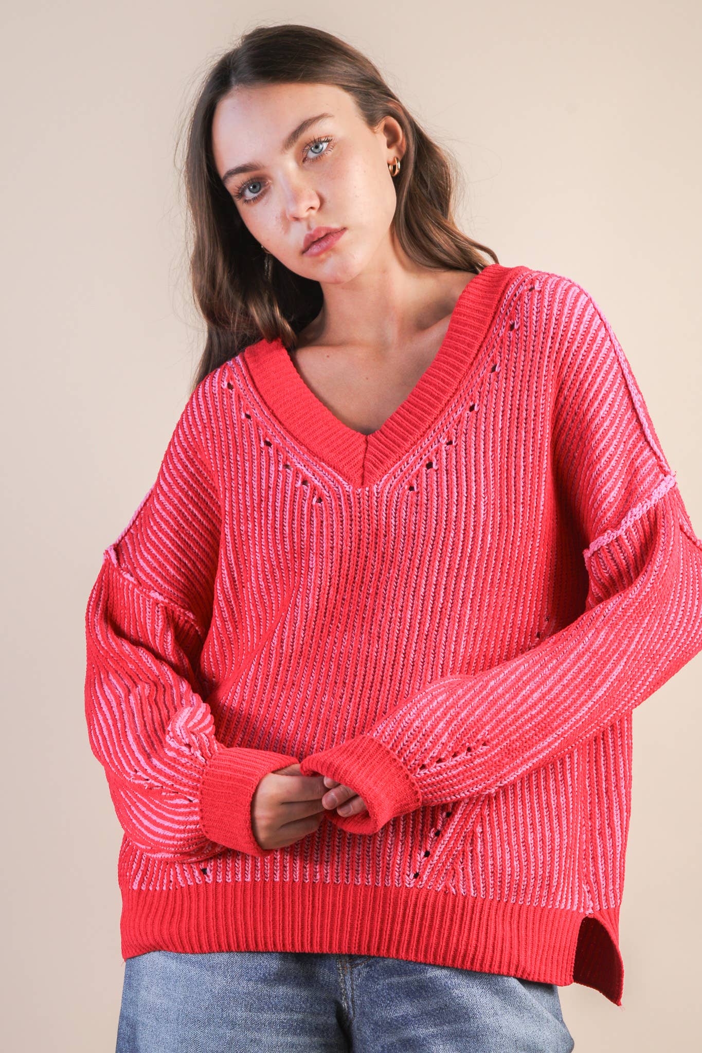 Oversized Casual Sweater in Red