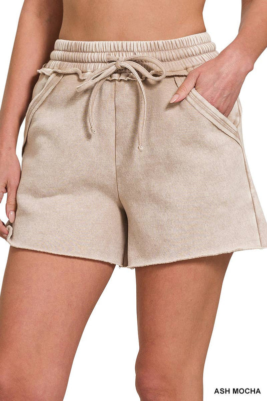 Fleece Drawstring Shorts in Ash Mocha