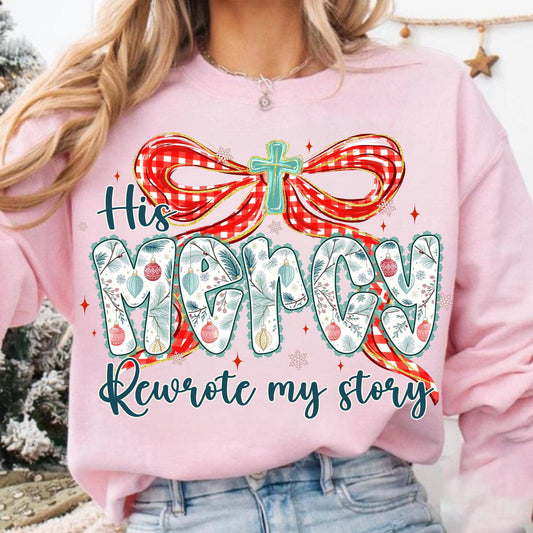 Graphic - His Mercy Sweatshirt in Pink