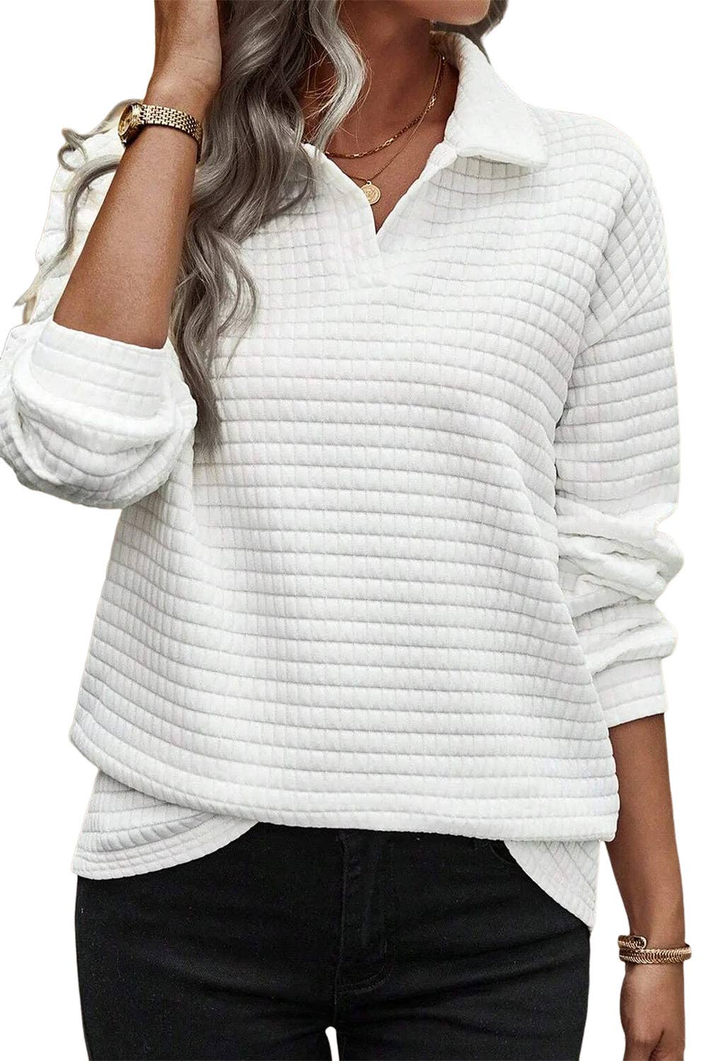 Textured Collar Top in White