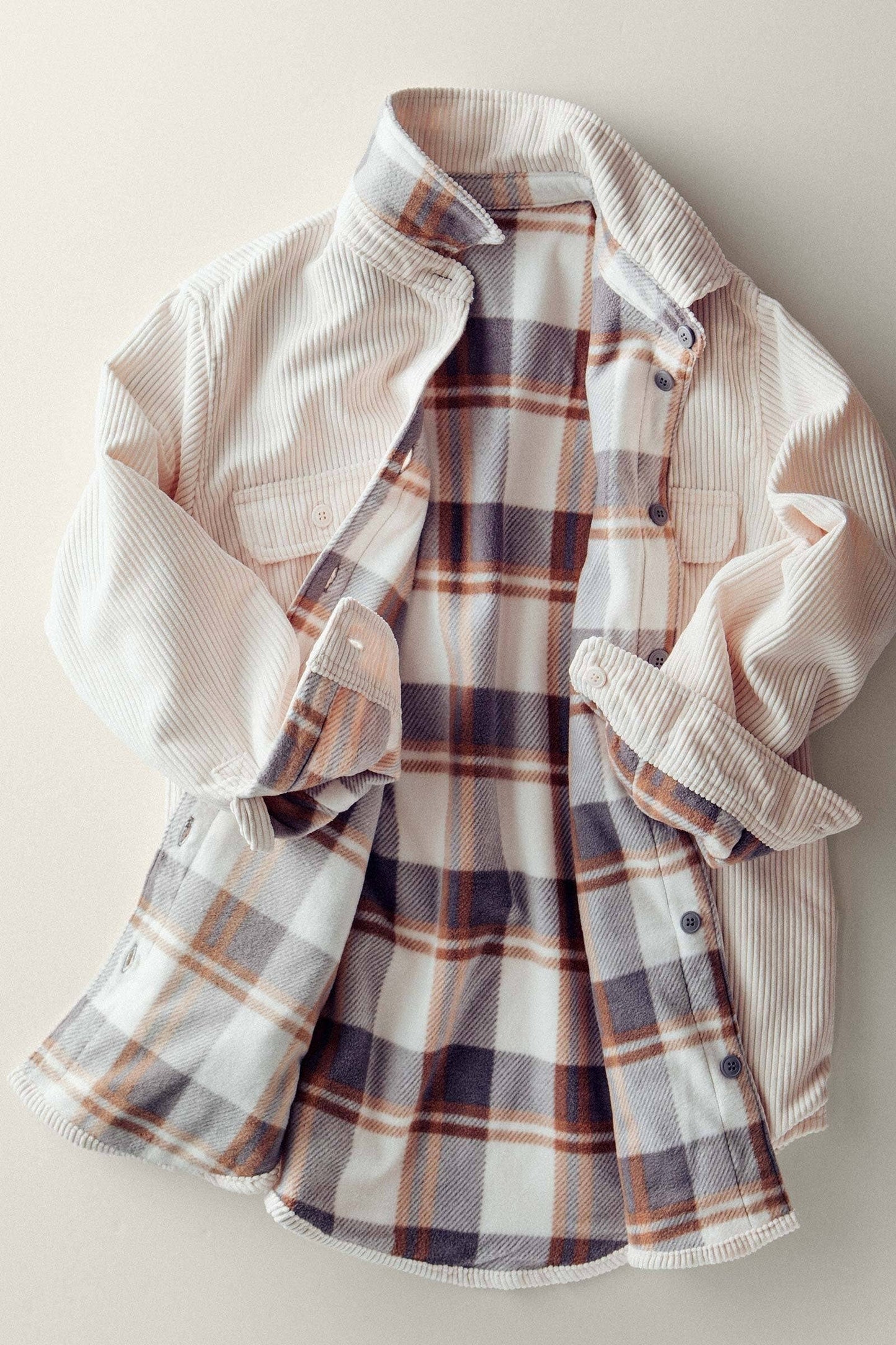 Corduroy Flannel Shacket in Cream
