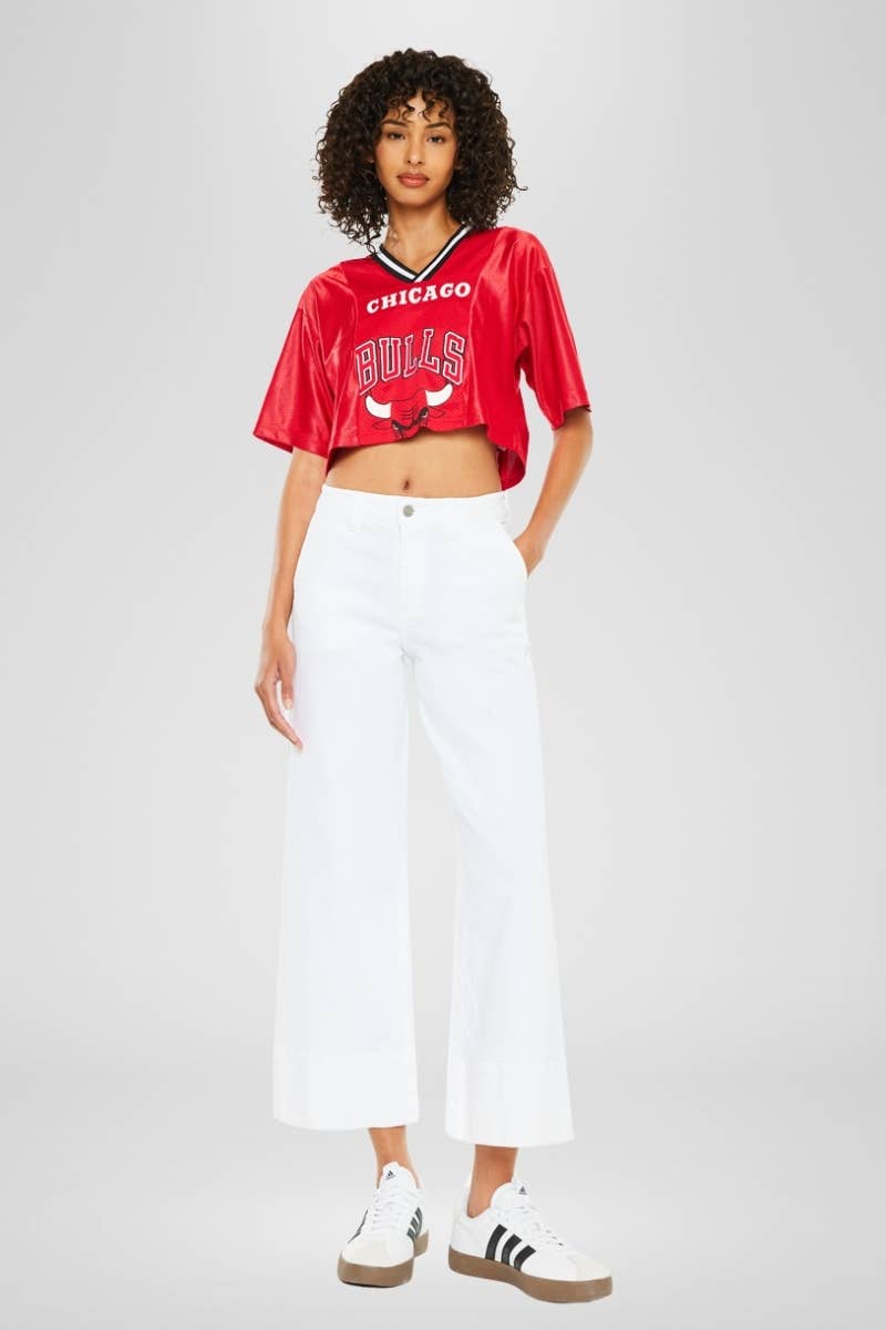 KanCan High Rise Cropped Wide Leg Denim in White