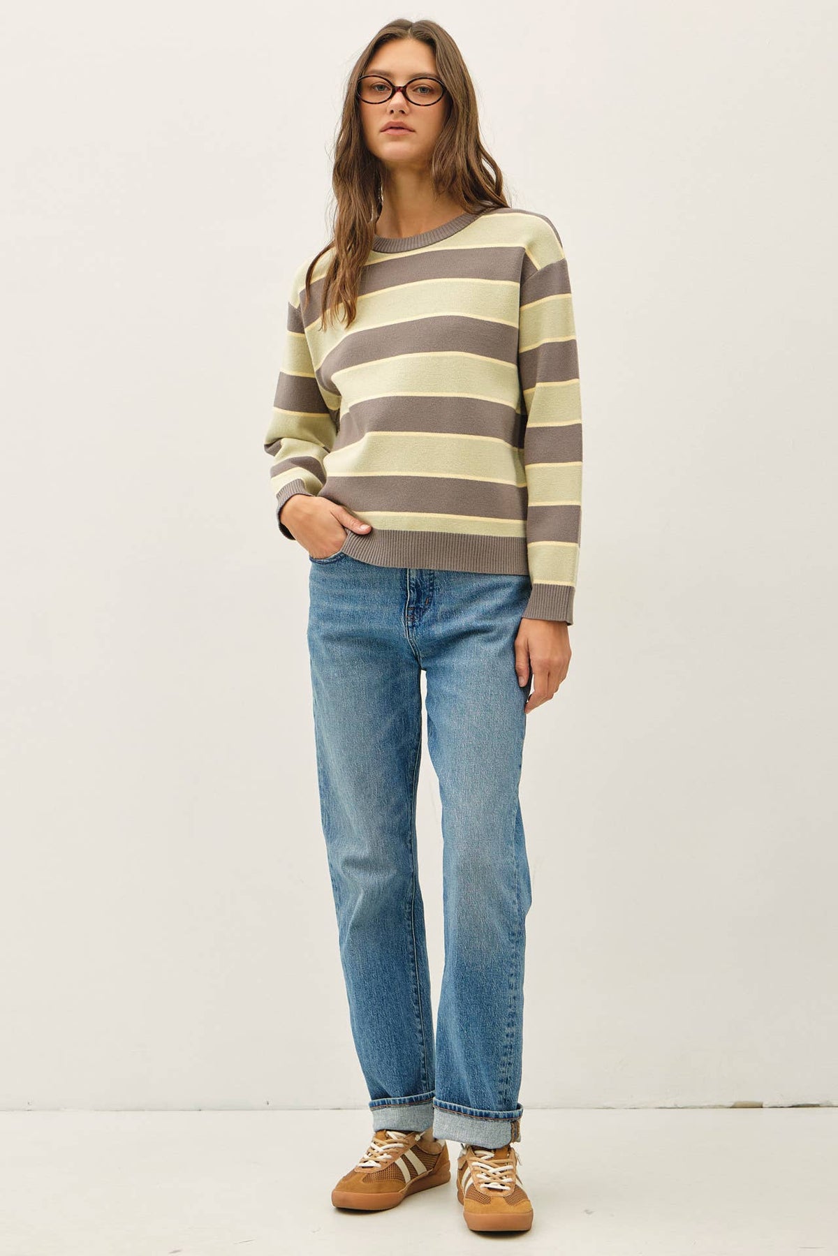 Boxy Striped Top in Olive