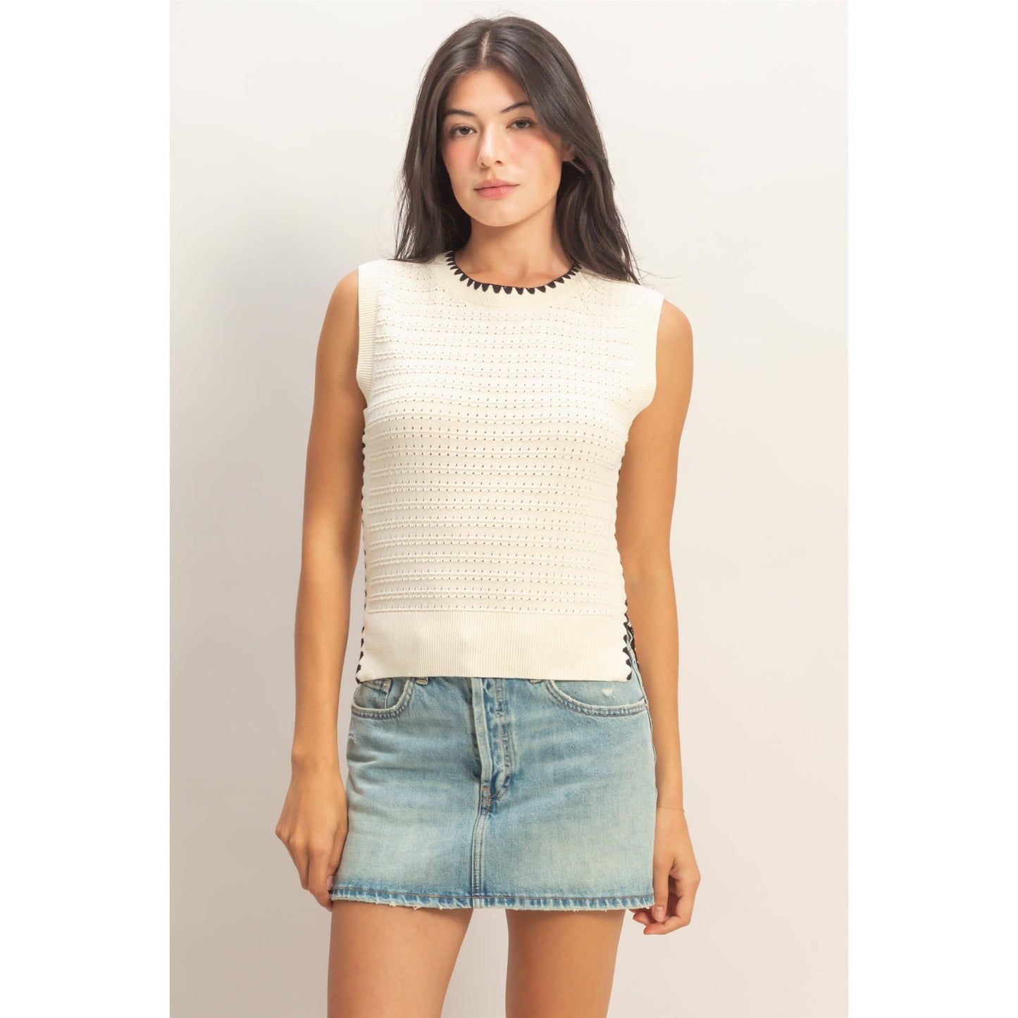 Eyelet Tank in Cream