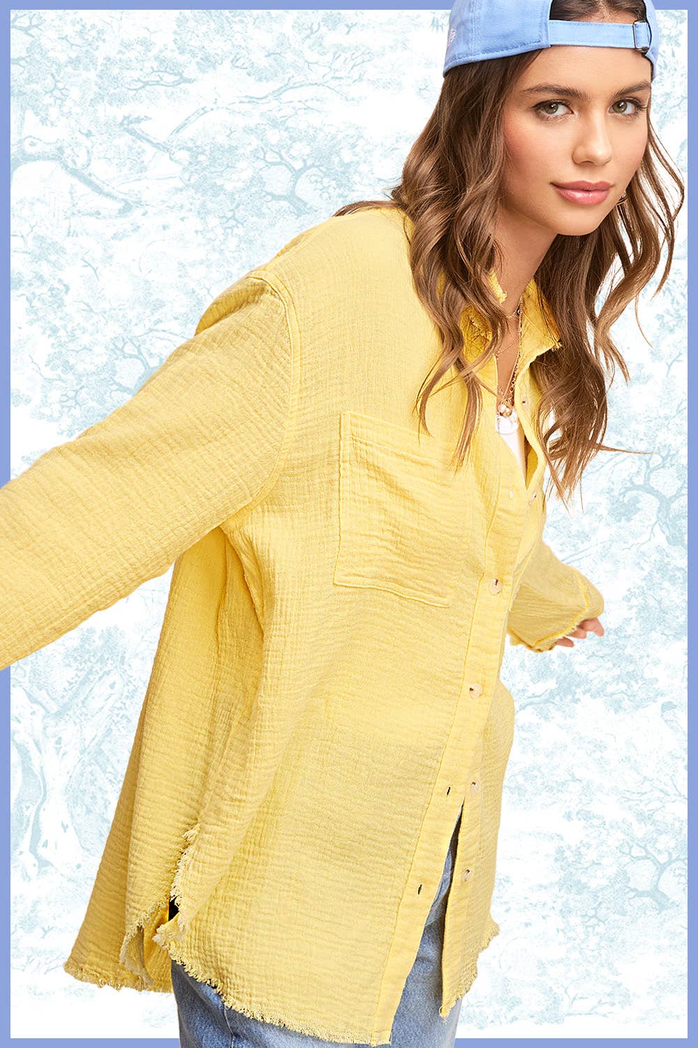 Crinkled Gauze Button Down Shirt in Yellow