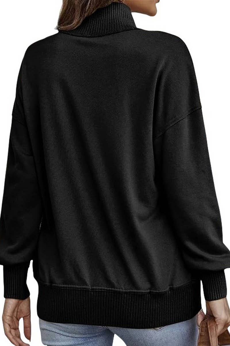 Collared Button Pullover in Black