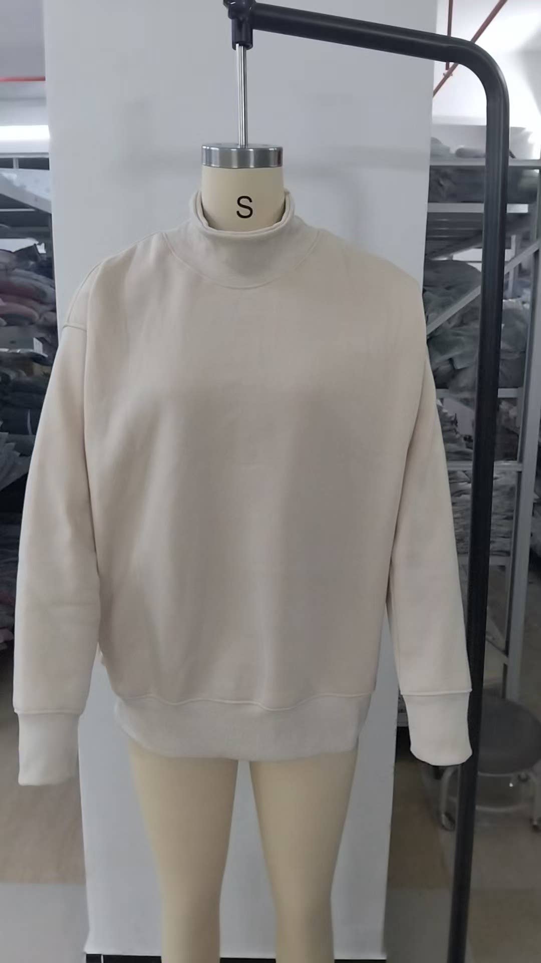 Oversized Mock Neck Sweatshirt in Cream