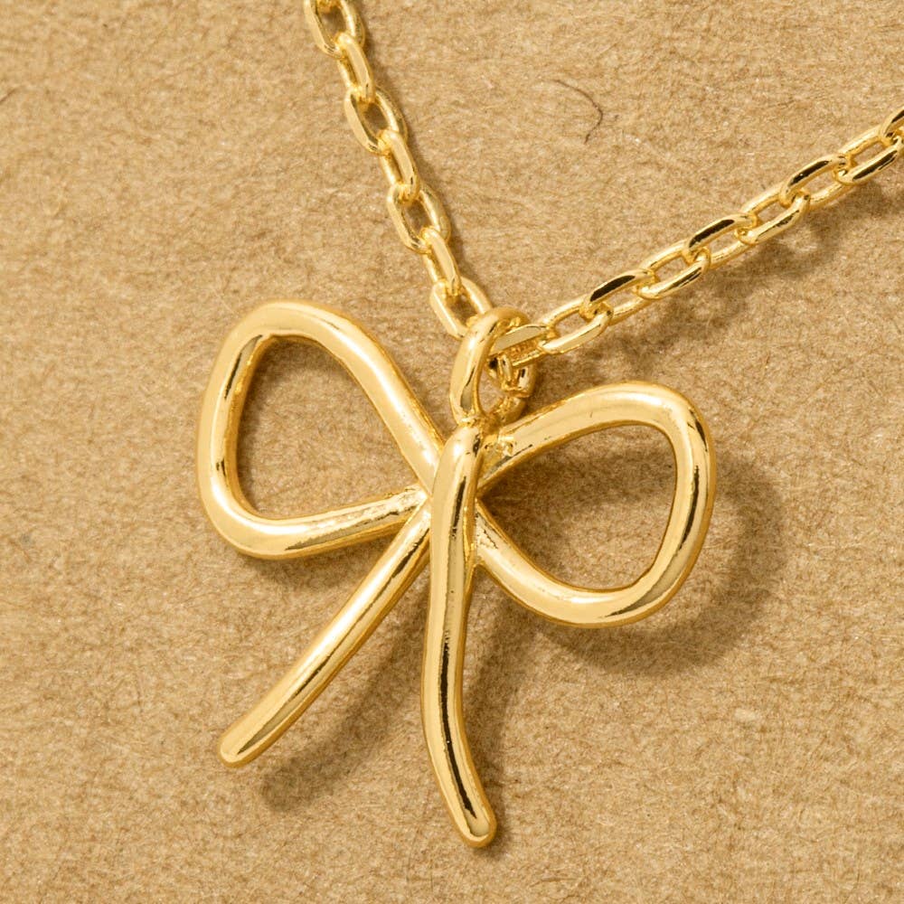 Wire Ribbon Bow Necklace in Gold