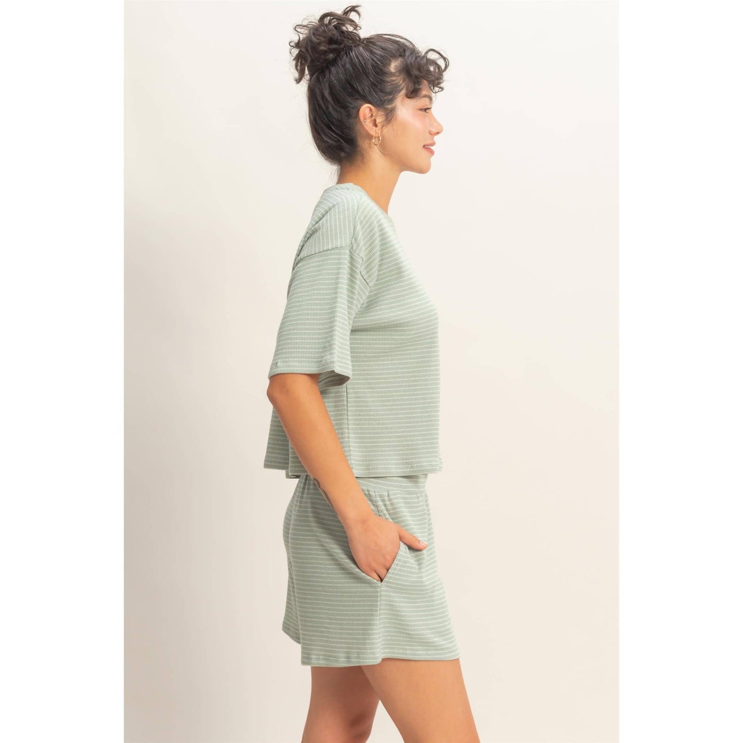 Striped Shorts Set in Sage Green