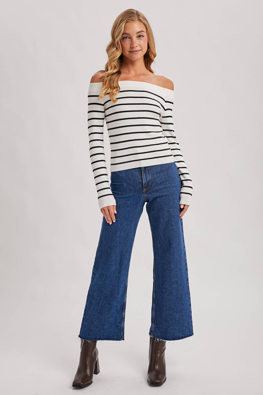 Off The Shoulder Striped Top in Ivory