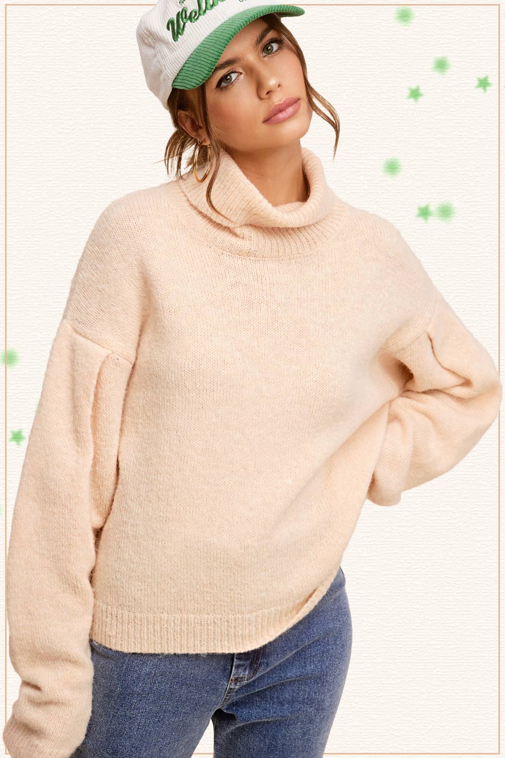 Loose Fit Turtleneck Sweater in Coconut