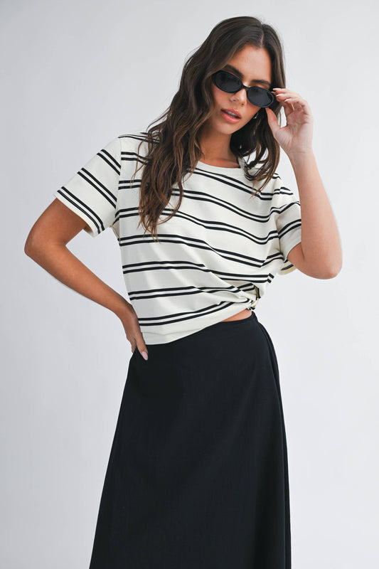 Striped Boxy Tee in White