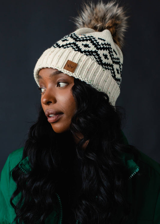 Cream & Speckled Pattern Pom Hat