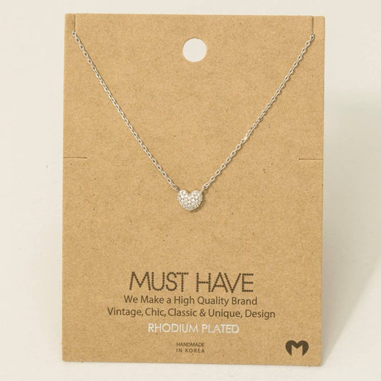 Pave Mini Heart Necklace in Silver