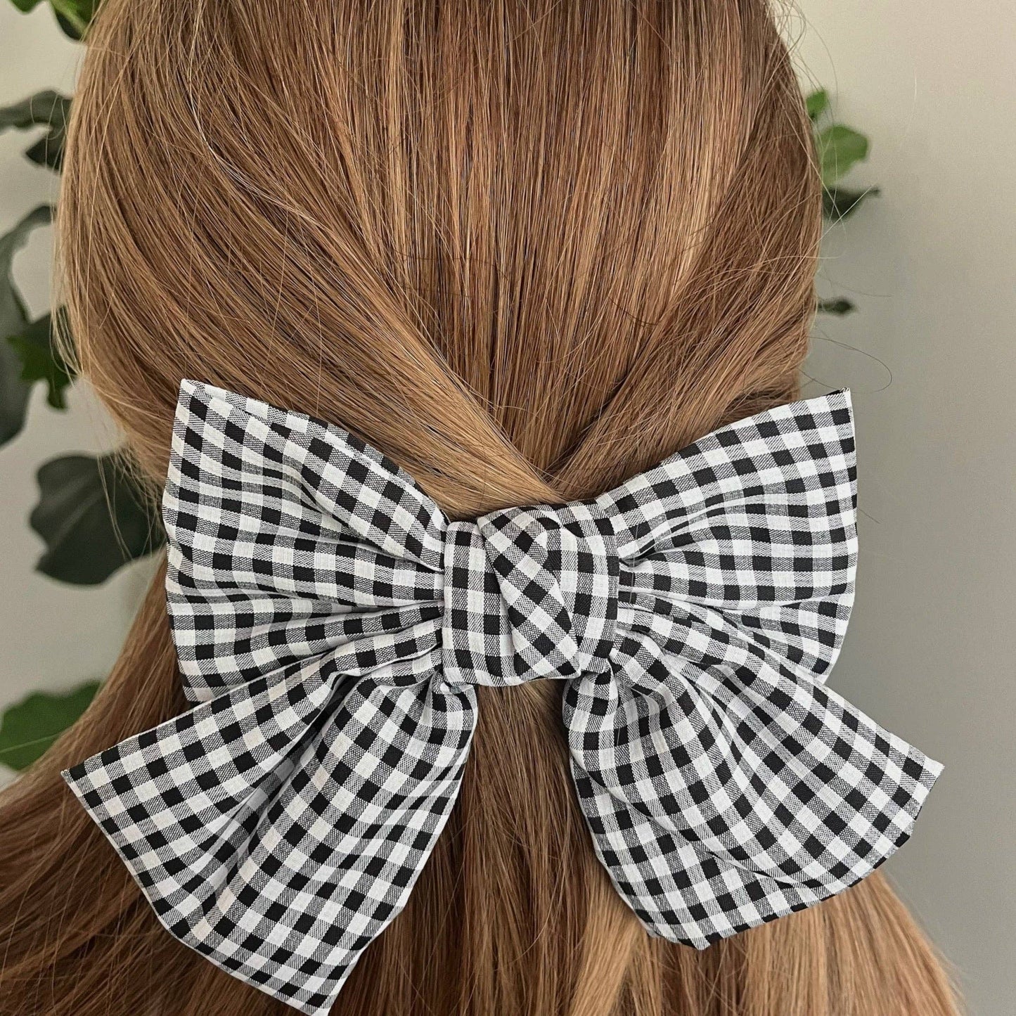 Gingham Bow Hair Clip in Black