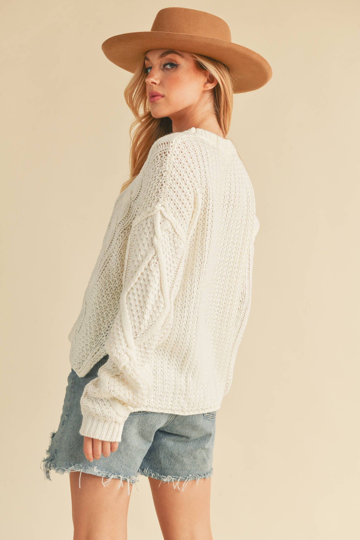 Adela Cable Knit Sweater in White