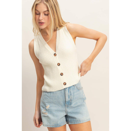 Ribbed V-Neck Tank in Ivory