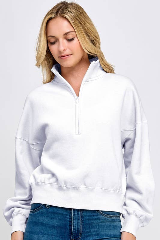 Fleece Half Zip Sweatshirt in White