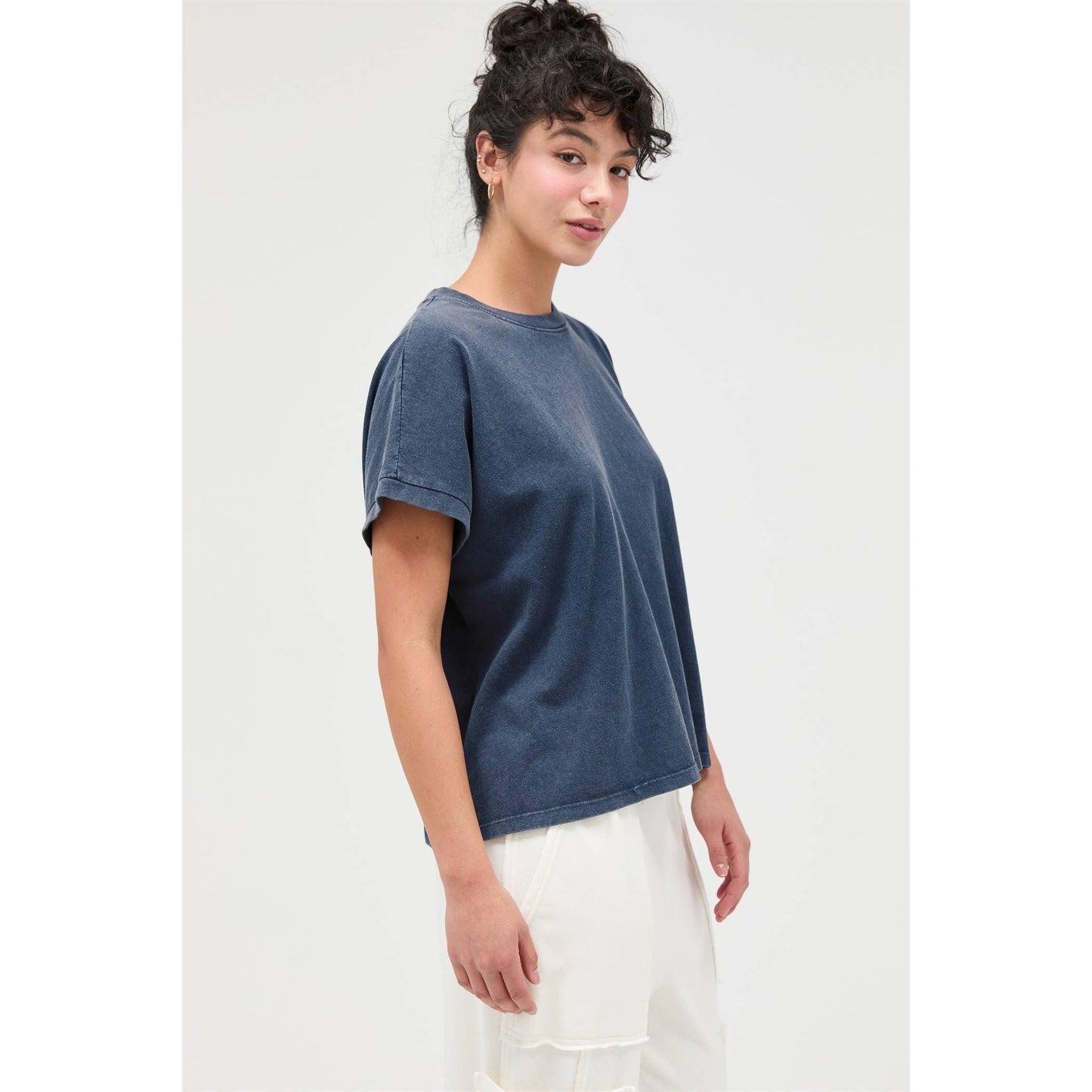 Cap Sleeve Mineral Wash Tee in Navy