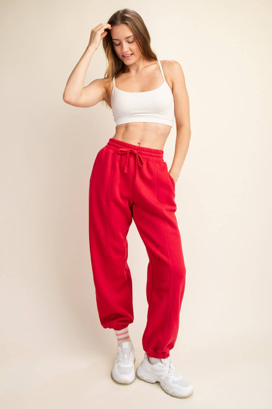 French Terry Fleece Joggers in True Red