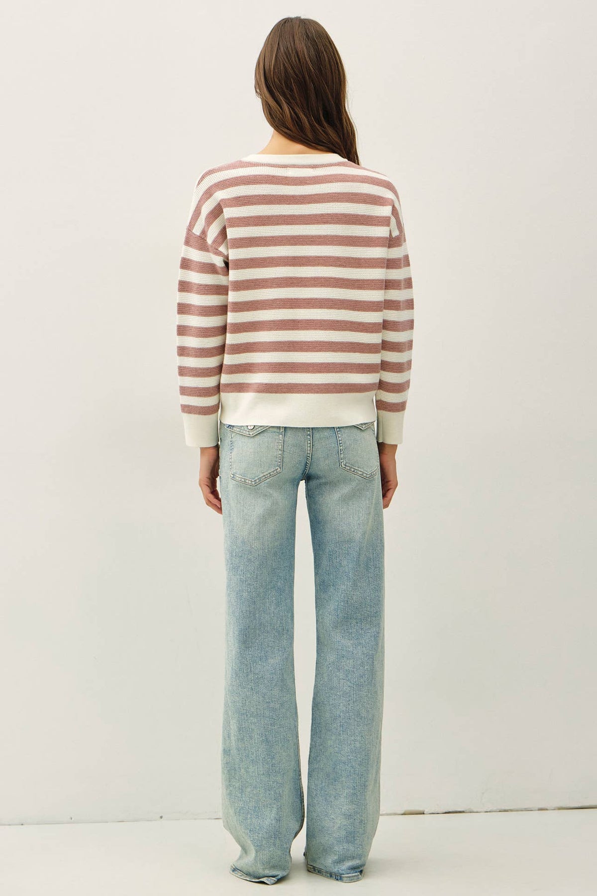Striped Waffle Top in Mauve