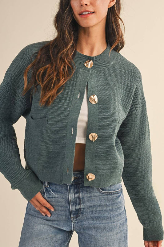 Textured Button Cardigan in Teal