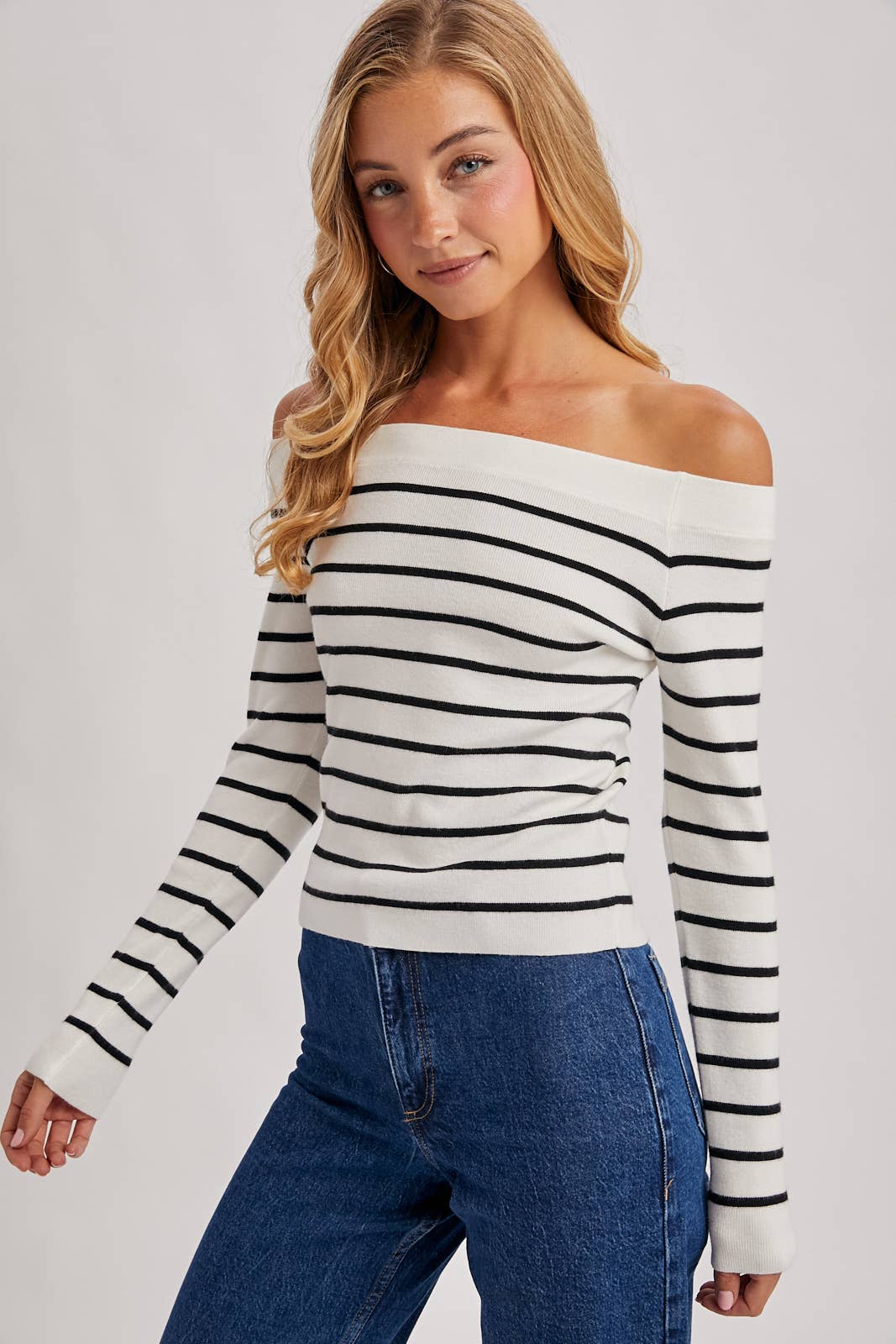 Off The Shoulder Striped Top in Ivory