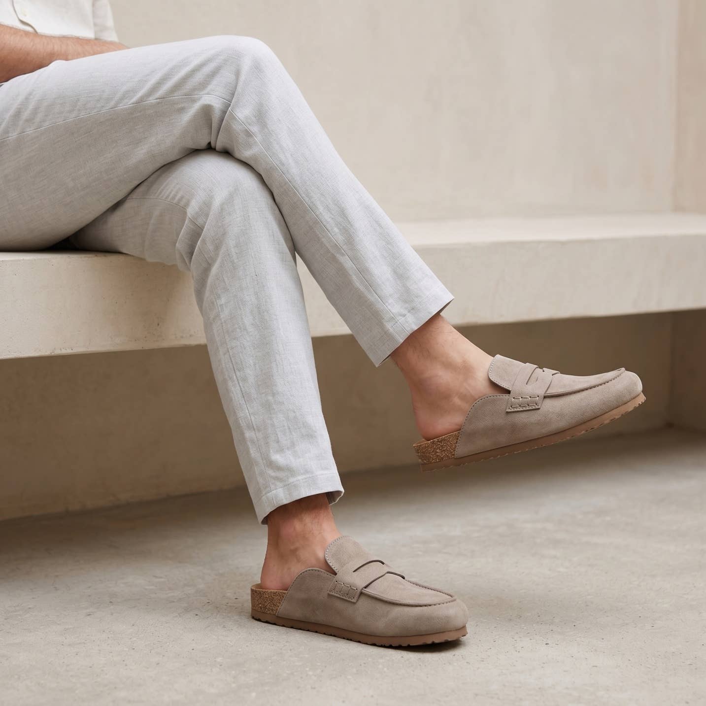 Penny Loafer Mules in Taupe
