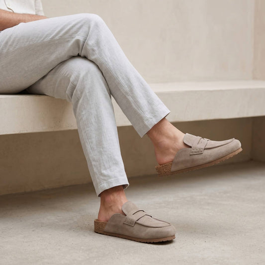 Penny Loafer Mules in Taupe