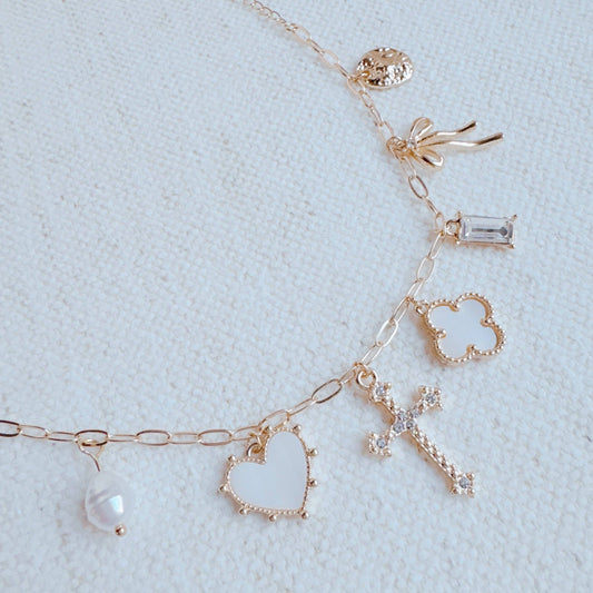 Cross & Clover Multi-Charm Bracelet