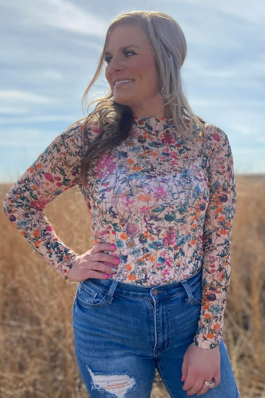 Spring Floral Mesh Long Sleeve
