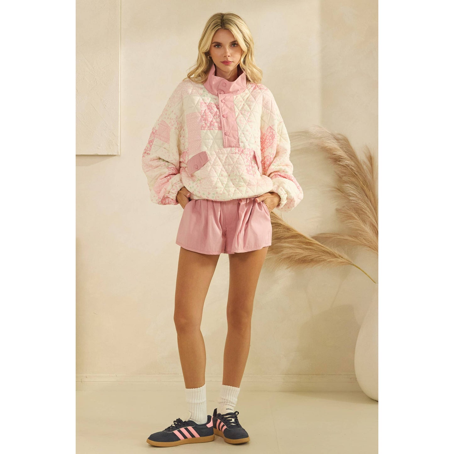 Quilted Pullover in Pink