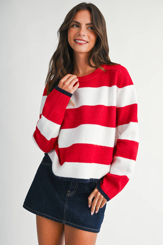Coastal Stripe Sweater in Red