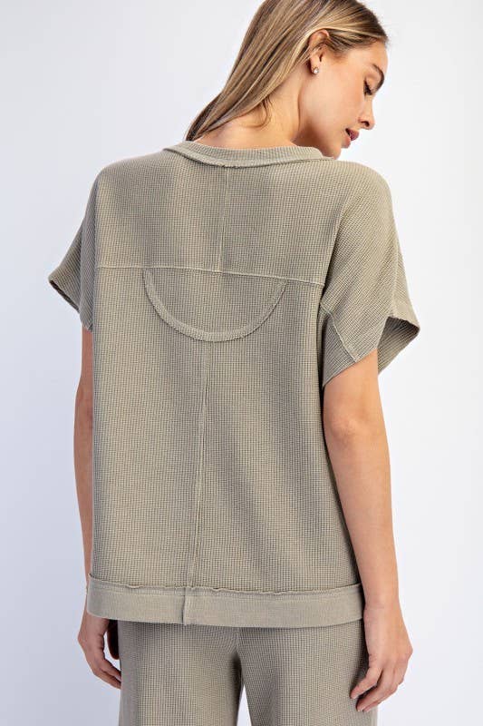 Oversized Mineral Wash Honeycomb Tee in Muted Olive
