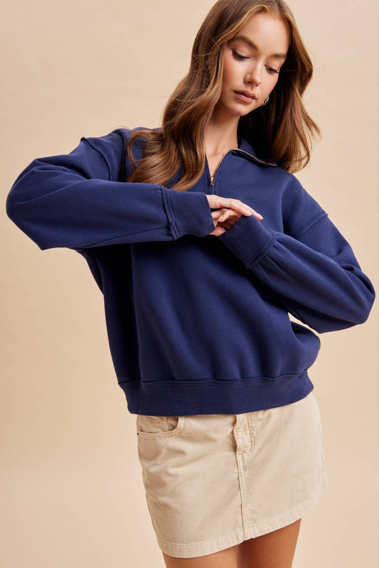 Classic Quarter Zip Pullover in Navy