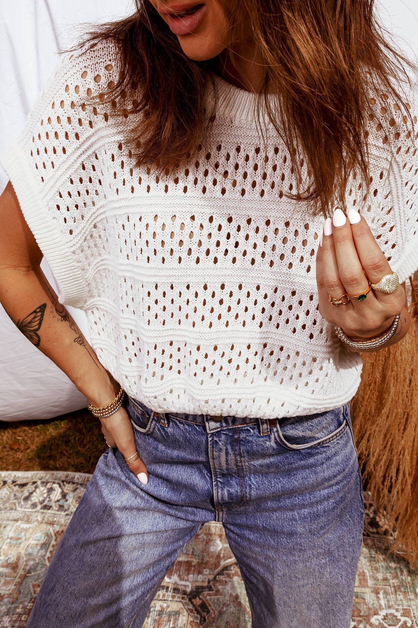 Hollow Dolman Top in White