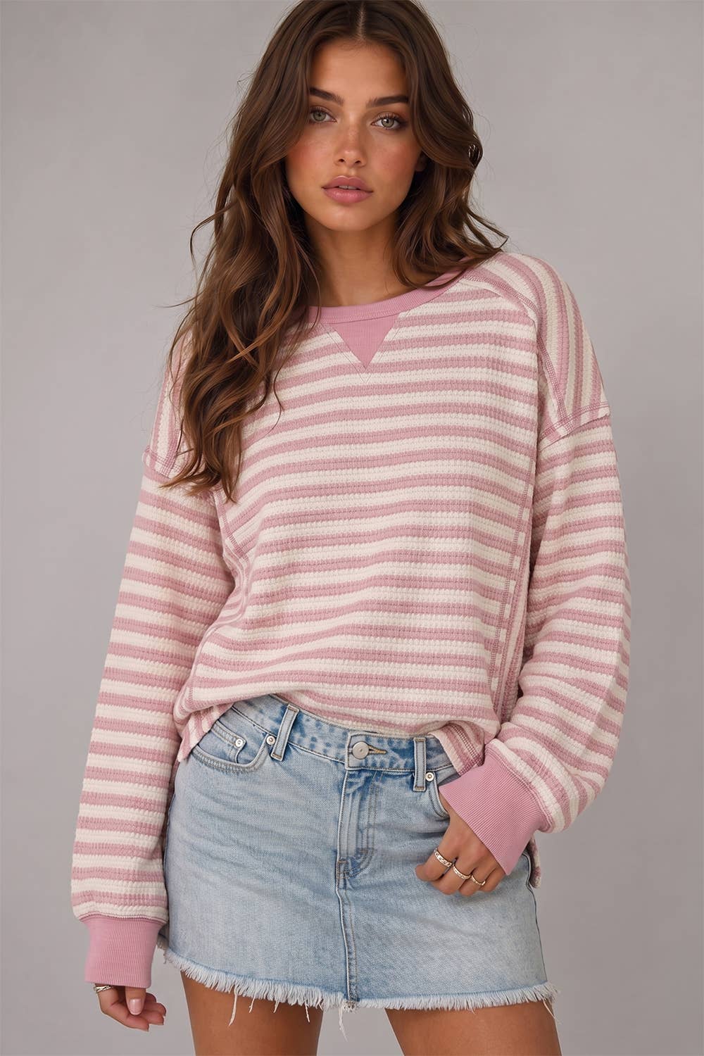 Stripe Waffle Top in Pink