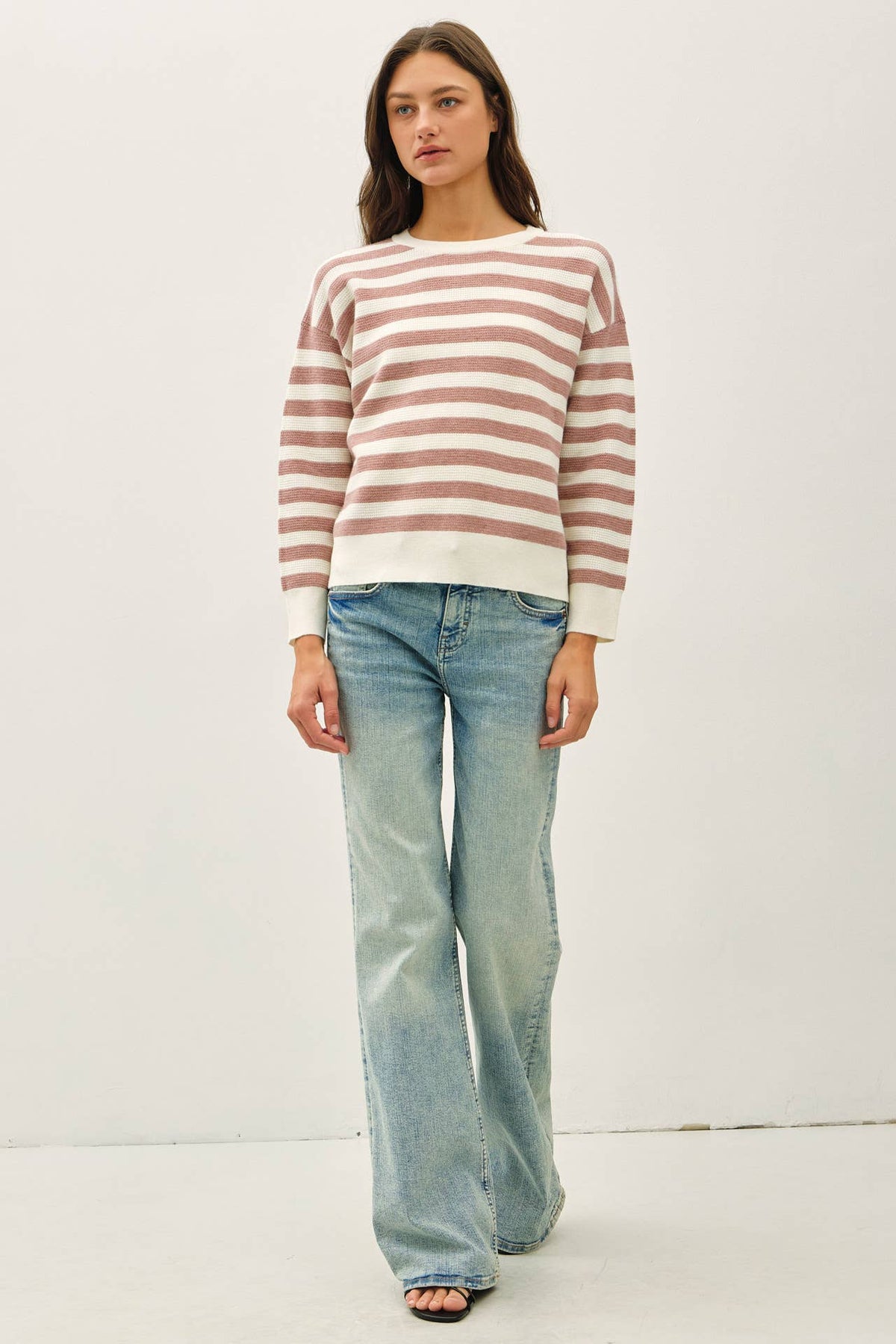 Striped Waffle Top in Mauve