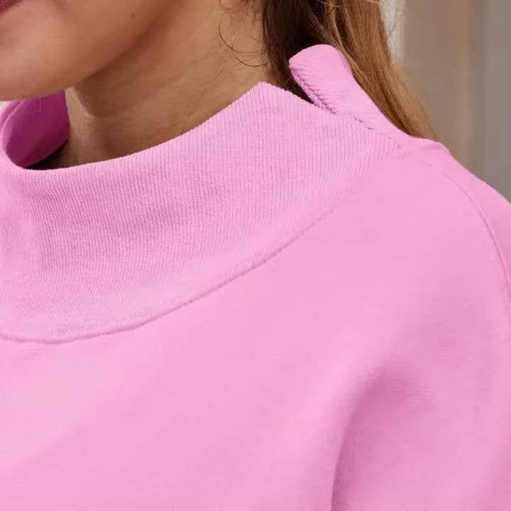 Oversized Mock Neck Sweatshirt in Pink