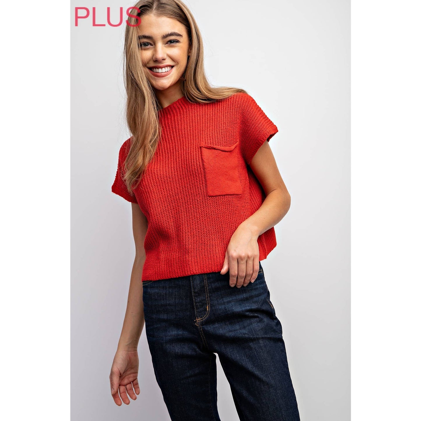 PLUS Drop Shoulder Sweater Top in Red