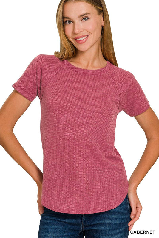 Waffle Short Sleeve Top in Cabernet