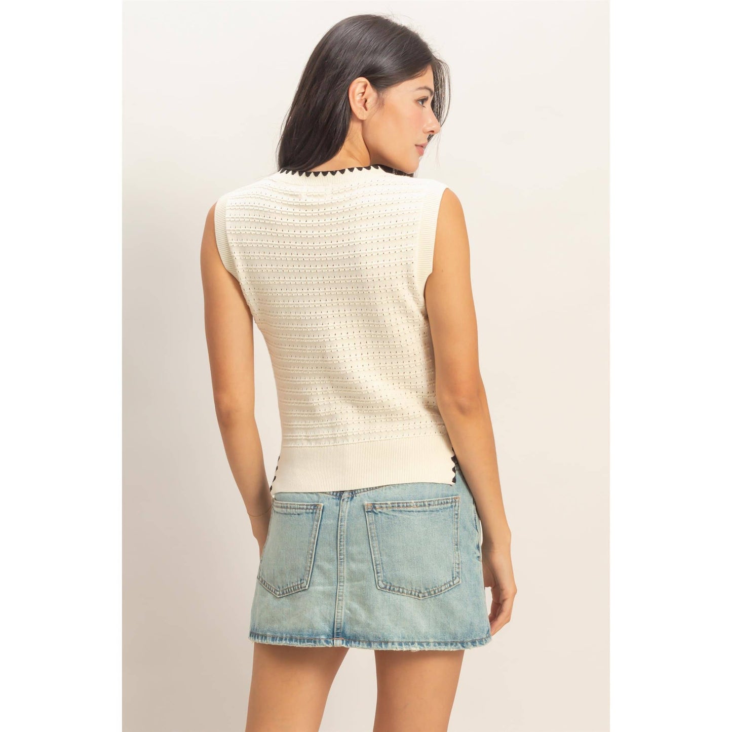 Eyelet Tank in Cream