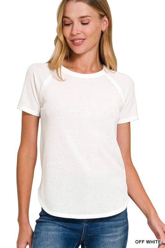 Waffle Short Sleeve Top in Off White