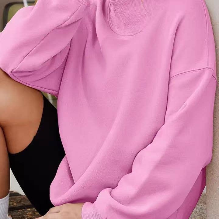 Oversized Mock Neck Sweatshirt in Pink